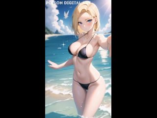 android 18 - tik-tok animation; on the beach; 3d sex porno hentai; (by @poison digital art) [dragon ball]